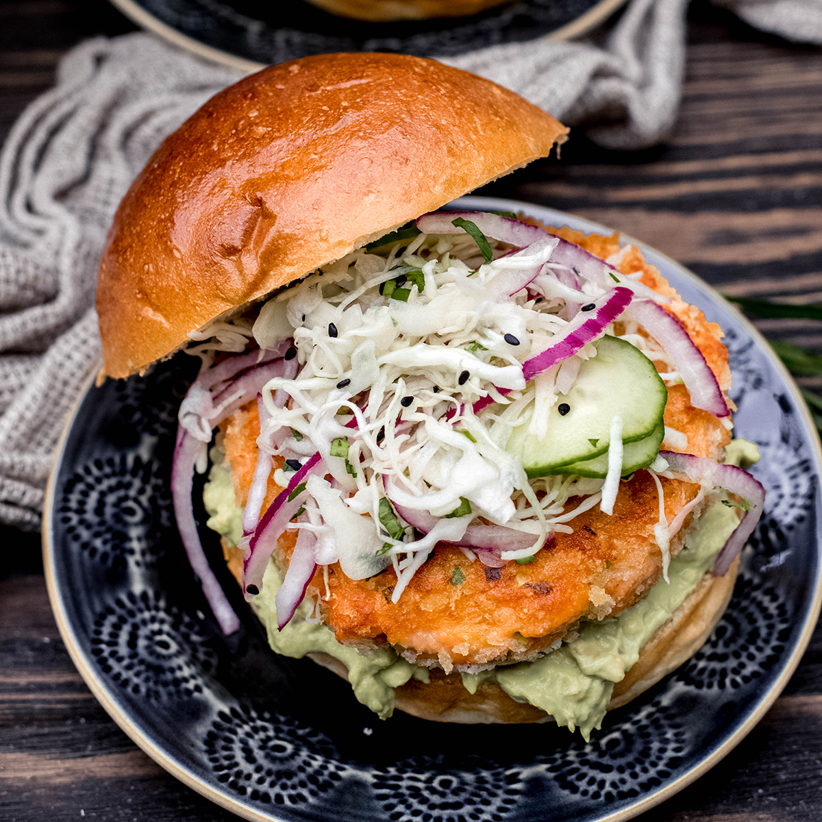 Blackened Wild Salmon Burger with Herb Aioli - Aqua Star